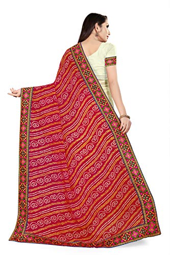 Image of SERONA FABRICS Women's Georgette Embroidered Work Bandhani Printed Saree With Blouse Piece