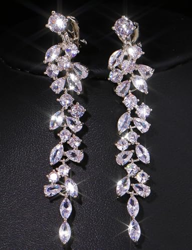 Clip on Earrings for Women Cubic Zirconia Long Tassel Dangle Drop Earrings Non Pierced Earrings for Women Jewelry Gifts Wedding Party2
