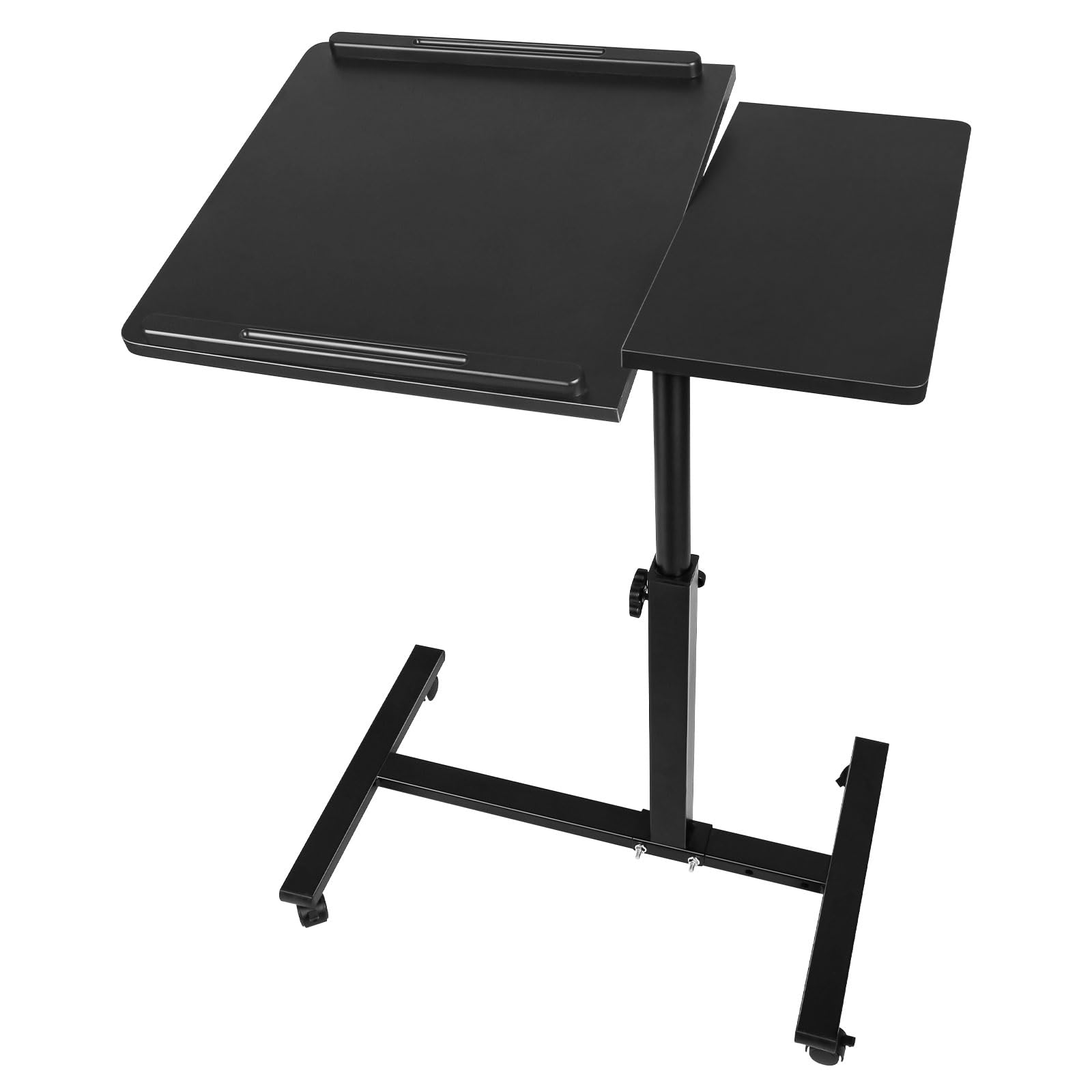 LANTUS Mesa auxiliar ajustable en altura con ruedas, para comer en la cama del sofá, para discapacitados, bandeja de comedor cama médica, tableta médica ajustable, 70 x 44 x 95 cm, color negro