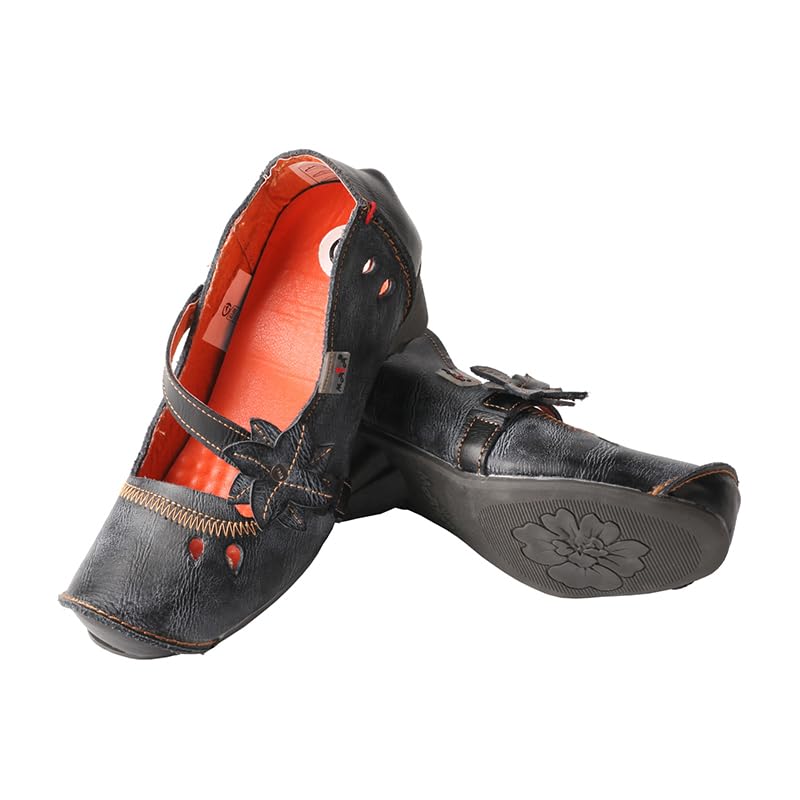 TMA EYES Women's Leather Soft Sole Comfort Low Heel Casual Shoes with Fish Mouth Design4