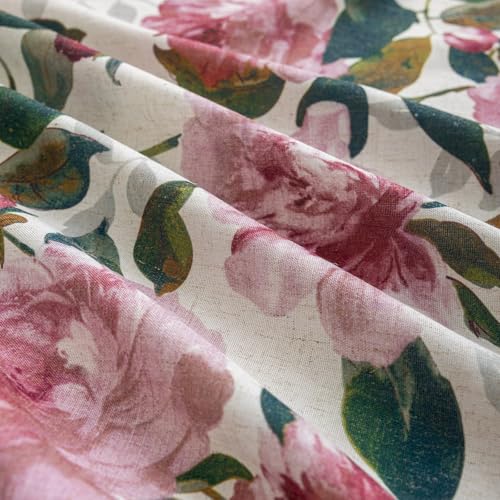 Image of ALIGOGO Floral Linen Patio Curtain for Sliding Door, Extra Wide Curtain 100 Inch for Glass Doors, Elegant Semi-Sheer Light Filtering Farmhouse Grommet Room Divider Drape 1 Panel, W100 x L90 Inch, Pink