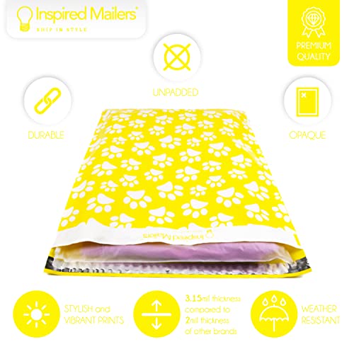 Image of Inspired Mailers - Large Poly Mailers 14.5 x 19 - 50 Pack - Yellow Puppy Paw Prints - Cute Shipping Bags - Large Mailing Envelopes - Large Shipping Envelopes - Mailers Poly Bags