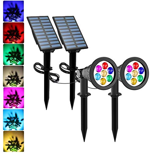7 LED Spot Solaire Jardin, T-SUNRISE Couleurs changeantes Lampe Solaire Extérieur Auto-on/Off, Installées Séparément pour l'extérieur/l'intérieur 2 Pack (7 couleurs)