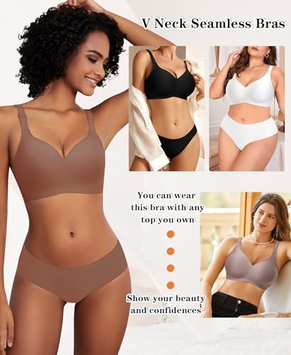 Image of DOCUMO Wireless Bras for Women No Underwire Seamless Push Up Bras with Support and Lift, V Neck Bralette with Bra Extender