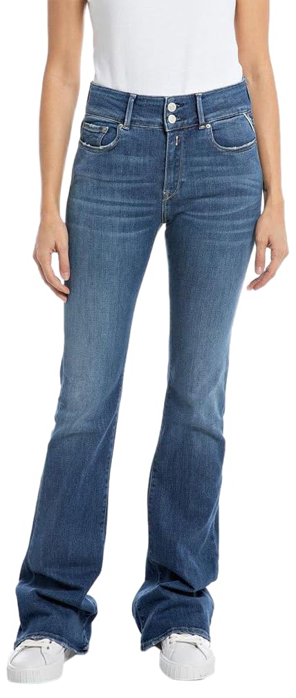 Replay Women's Jeans Flared Trousers New Luz Flare with Power Stretch, Medium Blue 009 (Blue), 24W / 32L