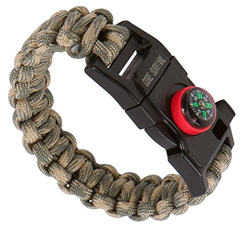 Paracord Survival Bracelet - Hiking Multi Tool, Emergency Whistle, Compass for Hiking, Camp Fire Starter 5-in1 Set (Grey Camo, 10.5" Large)