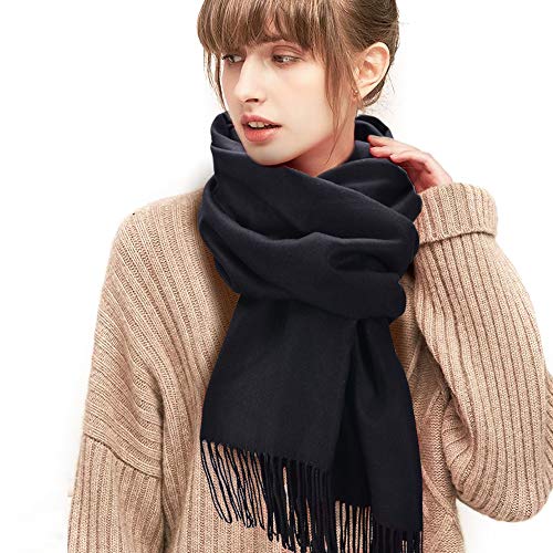 Christmas Scarf For Women, Winter Scarf with Tassel Reindeer Snowflake Knit Scarf Warm Christmas Scarf (Black)