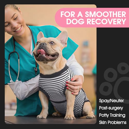 Image of FUAMEY Dog Recovery Suit Male,Dogs Surgery Neuter Suits Puppy Spay Shirts for Female Onesie for Dogs After Surgery Surgical Recovery Suit Pet Bodysuit Alternative to Cone Gray Stripes L