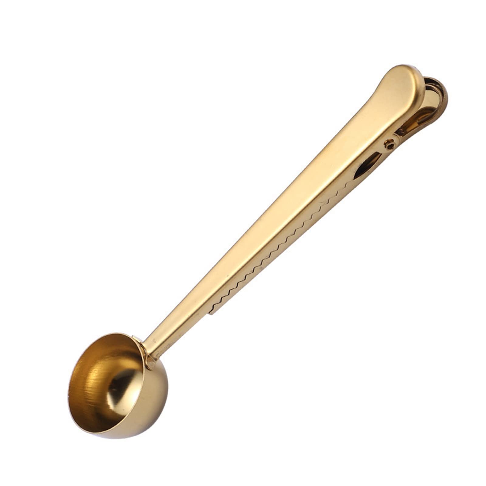 Cucharones de Cocina 2 en 1 Cuchara de café con Mango Largo y Clip para condimentos en Polvo de Cocina Cucharas medidoras de Buen Sellado Utensilios de café (Dorado) (Dorado)