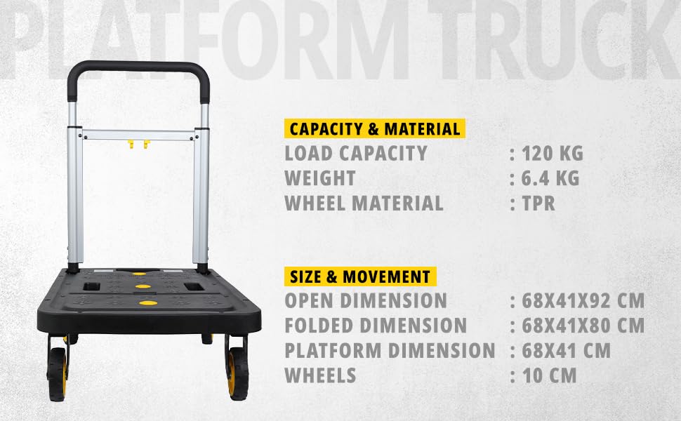 Image of STANLEY SXWT-PC517-SP Flat-Folding Aluminium Platform Truck, 120kg Load Capacity, Soft Grip Handle, Platform with Basket Pin Slots, Open Dimn: 68x41x92 cm, Folded Dimn: 68x41x80 cm
