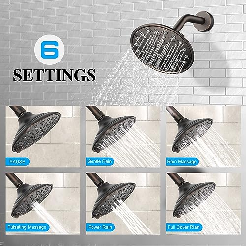 EMBATHER Shower Faucet Set, Single Handle Control Shower Valve and Trim Kit, Shower Faucets Sets Complete with 6 Inch Rain Shower Head, Oil Rubbed Bronze