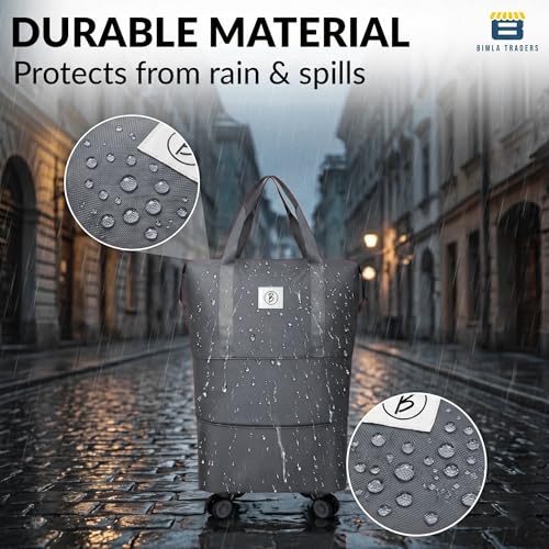 Image of Btag Travel Duffle Bag with Wheels | Convertible Handbag, Trolley & Shoulder Luggage for Clothes | Space-Saving Foldable Travel Companion | Expandable & Waterproof Traveling Bag for Unisex (Grey)