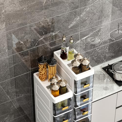 Image of LDQ Slim Storage Cabinet with Drawers - Durable Waterproof PP Organizer for Bathroom /Kitchen /Health - Small Spaces, Snacks, Display & Retail-3Layers
