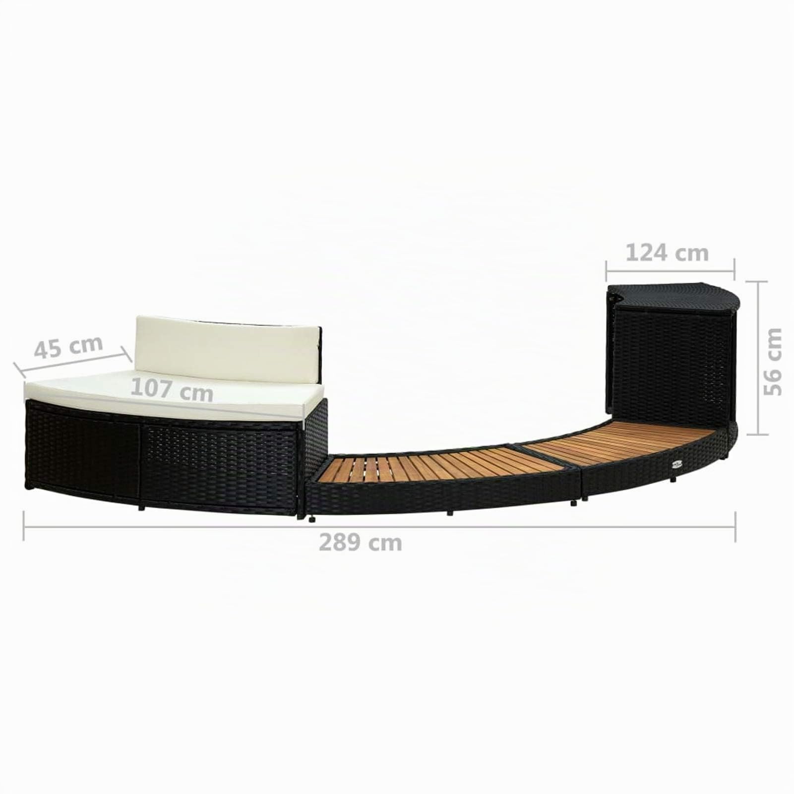 Bordo Spa Nero in Polyrattan e Legno d'Acacia