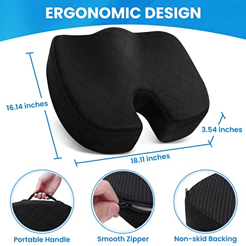 Image of TushGuard Seat Cushion, Office Chair Cushions, Car Seat Cushion, Non-Slip Sciatica & Back Coccyx Tailbone Pain Relief Chair Pad for Computer Desk, Wheelchair, Driving (Black, X-Large)