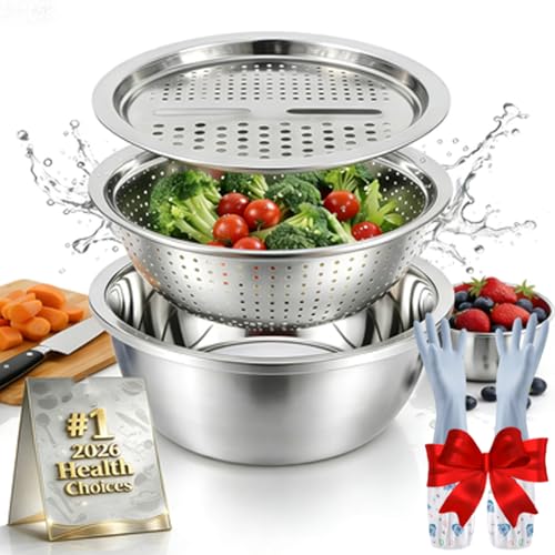 Stainless Steel Grater with Drain Basket, 3-in-1 Edelstahl...