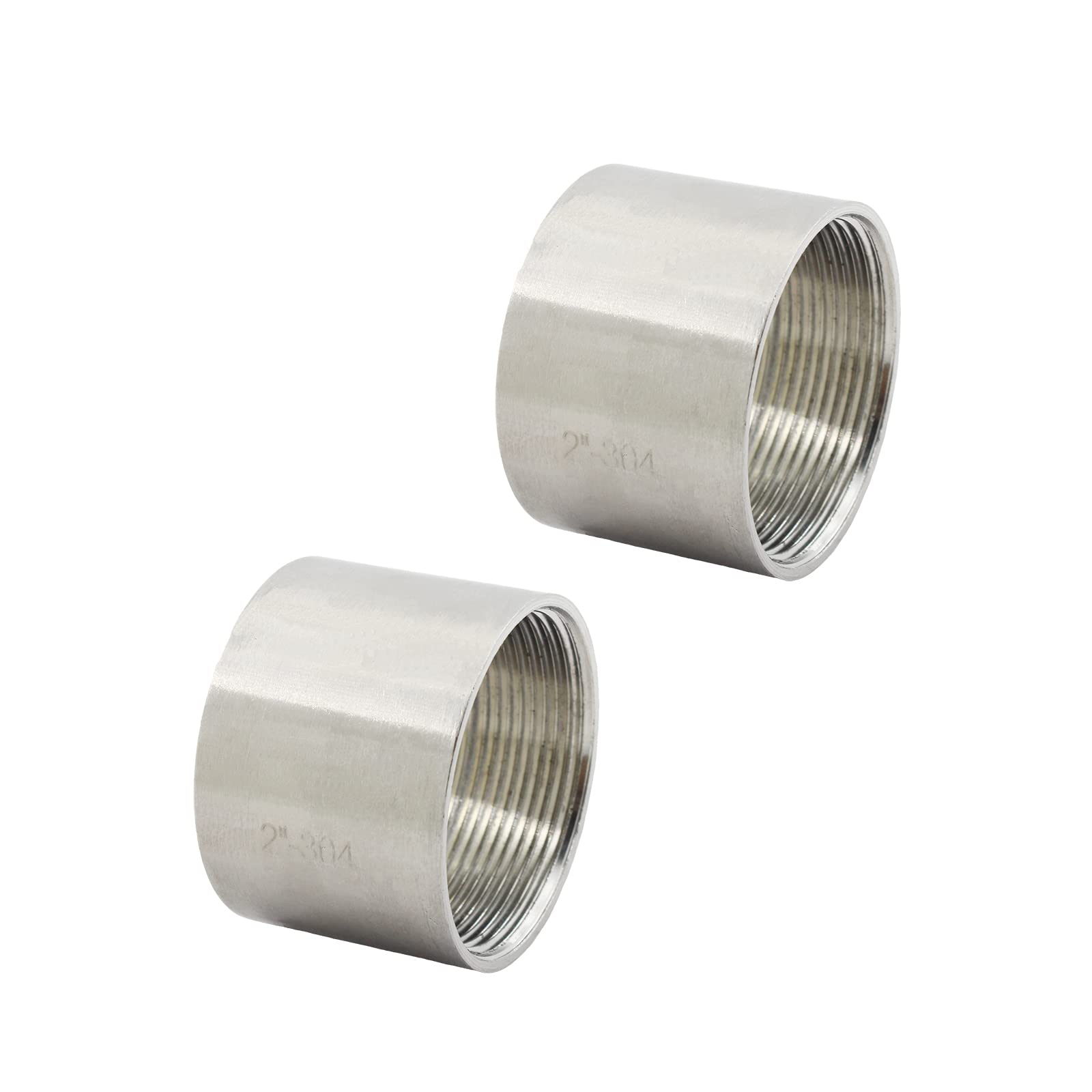 304 Stainless Steel Pipe Coupling Fitting, Pack of 2 Cast Pipe Fittings, TTZEZE Female Thread Pipe Coupler Connector Adapter Polished (2''Female x 2''Female)