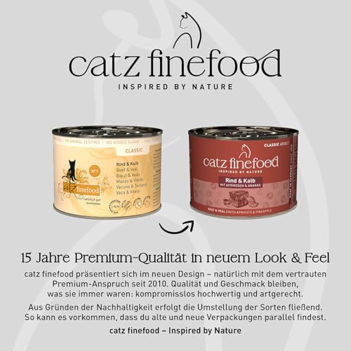 catz finefood N° 7 Rind & Kalb Feinkost Katzenfutter nass, verfeinert mit Aprikose & Ananas, 6 x 200g Dosen