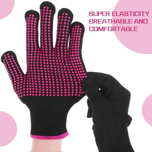 2 pcs heat resistant gloves with silicone bumps professional thermal styling gloves for women black 936 x 468 inches
