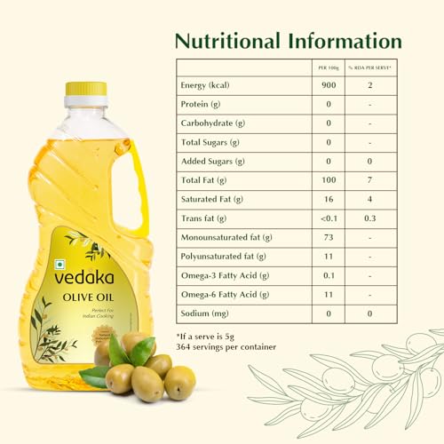 Image of Amazon Brand - Vedaka Olive Oil| for Indian Cooking | 2 L | Ideal for Frying, Roasting, Sauteing|Extra Light|Neutral Flavour