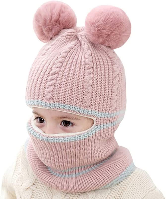 Image of Toddler Winter Hat Monkey Caps Baby Fleece Lined Earflap Hood Skull Caps for Kids (Pink, 6 Months to 7 Years)