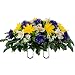 Sympathy Silks Artificial Cemetery Flowers - Realistic Elegant Orchids, Outdoor Grave Decorations - Non-Bleed Colors, and Easy Fit - Purple Yellow Orchids Saddle