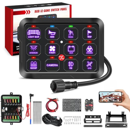 Image of Nilight 12 Gang Switch Panel Relay System w /APP Control Automatic Dimmable | RGB Backlight Panel Circuit Control Fuse Wiring Harness ON Off LED Switches Pod for 12V 24V Cars Trucks Campers SUV