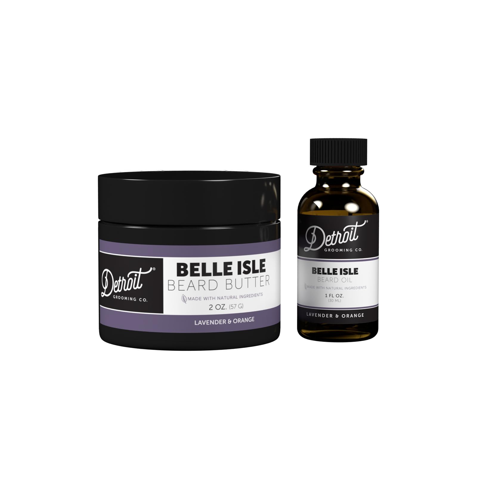 Detroit Grooming Co. Beard Oil & Beard Butter Bundle | Belle Isle (Lavender & Orange) | Lavender & Orange Scent | Beard Hydration Set with Vitamin E &