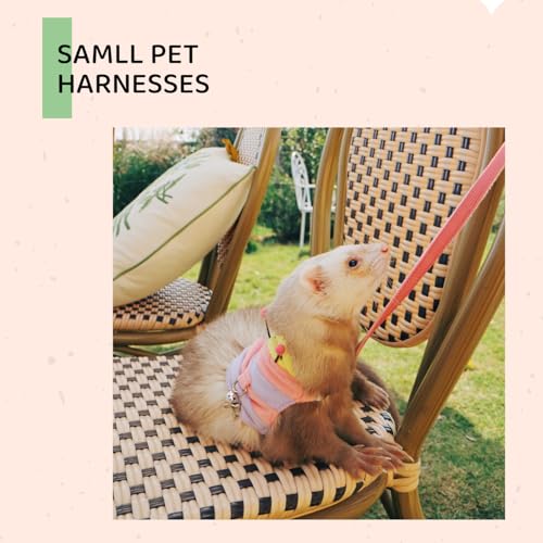 Image of Ferret Harness and Leash Set - Small Animal Soft Fleece Vest with Safe Bell Halloween Outfit Adjustable Traction Rope Outdoor Walking Training Leash for Ferret Rat Bearded Dragon Kitten (Pink)