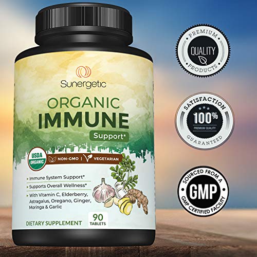 Image of USDA Organic Immune Support Supplement - Organic Immune Health Supplement with Vitamin C, Elderberry, Astragalus, Oregano, Ginger, Moringa & Garlic - Organic Immune System Support - 90 Immune Tablets
