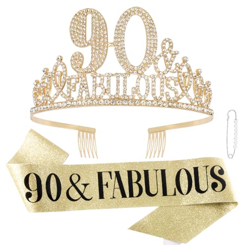 90th Birthday Decorations: Sashes & Crowns for Women, Tiaras & Gifts - Party Packs for fab 90s