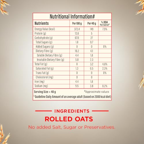 Image of Bagrry's White Oats 1.5kg | Instant Breakfast Cereal | Whole Grain | High Fibre & Protein | Non-GMO & No Added Preservatives | Instant Oats