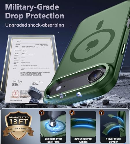Newfuture Magnetic for iPhone Air Case [Compatible with Magsafe] [Military Grade Drop Protection] Translucent Matte Anti-Scratch Shockproof Protective Phone Cover 6.5 Inch, Dark Green — view 5