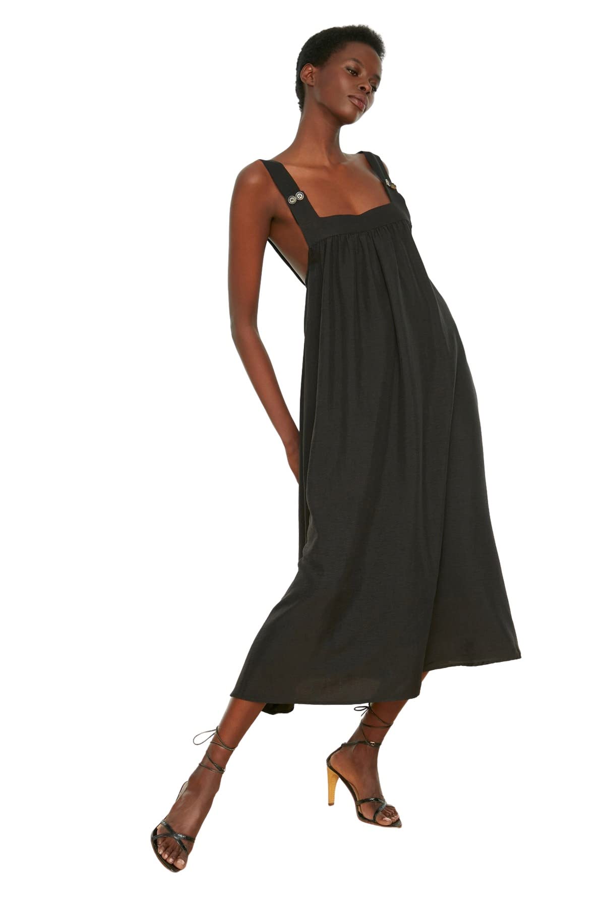 Trendyol Women Midi Shift Relaxed fit Woven Dress,Black,36