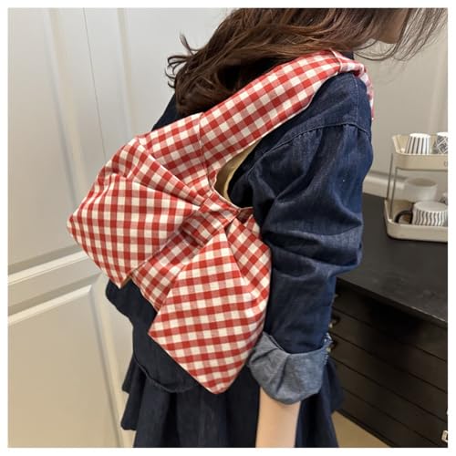 Bolso Tote con moño a cuadros para mujer, gran capacidad miniatura 3