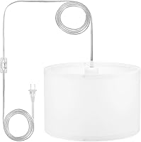 PATIKIL 15Ft Plug-in Pendant Light with Linen Shade, ON/Off Switch, Adjustable Rope Cord E26/E27 Socket for Bedroom Kitchen Living Room White