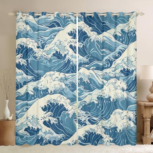 Feelyou Wave Curtains for Bedroom Living Room (2 Panels, 52