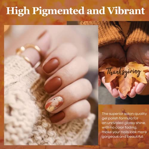 Foto von Modelones UV Nagellack Shellac Set 6 Winter Herbst Kürbis Farbe Orange Nude Braun Glitzer Gel Nail Polish French Manicure Soak Off UV Nägel Gellack für Nagelstudio Kit DIY zu Hause Salon Weihnachten