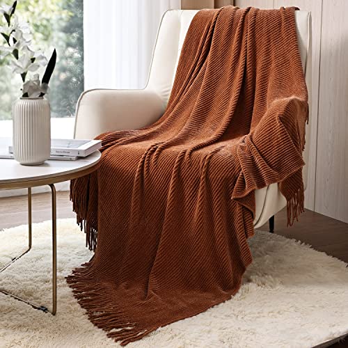 Crevent Farmhouse Rust Chenille Throw Blanket For Couch Sofa Chair Bed Home Decoration cover