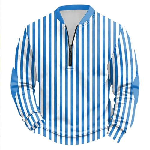 Genérico Sudadera sin Capucha y Media Cremallera a Rayas de Carnaval, Jersey de Manga Larga con Cuello Redondo, Top Deportivo Informal de Calle (Blue, M)