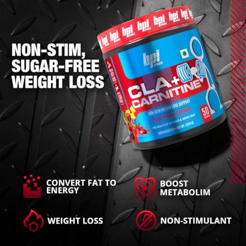 Image of BPI Sports CLA + Carnitine - Conjugated Linoleic Acid - Performance, Lean Muscle - Caffeine Free - For Men & Women - 300 gms- 50 servings - Fruit Punch