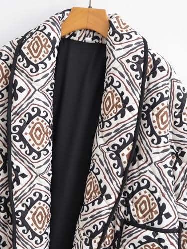 Omoone Women's Quilted Jacket Cardigan Lightweight Floral Print Open Front Padded Puffer Jackets2