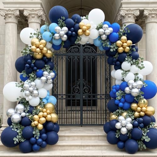 Image of RUBFAC 135pcs Navy Blue Balloons Different Sizes 18 12 10 5 Inch Dark Blue Latex Balloon Garland Arch for Graduation Birthday Party Baby Shower Wedding Decorations
