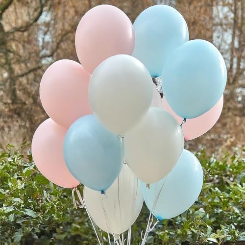 Image of Regular Balloon Combo For Decoration with Glue Dots & Balloon Arch Strip - Party Decor Set For Easy Party Setup (PINK BLUE WHITE, 100)