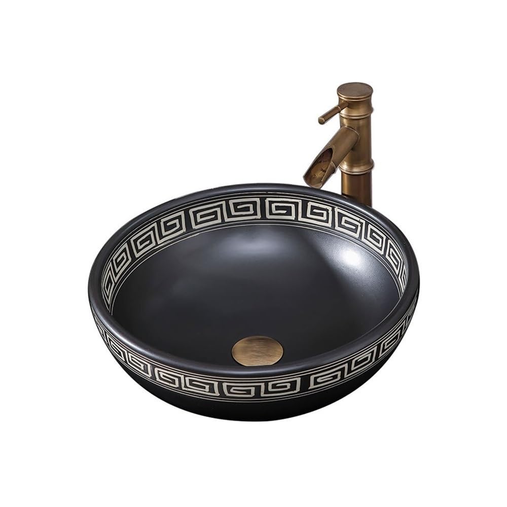 Kx9lb8d One Color Bathroom Vessel Sink Vessel Sink For Bathroom 40 * 40 * 15Cm（L*W*H） Round Bathrooom Above Counter Porcelain Ceramic Vanity Art Basin Vanity Basin