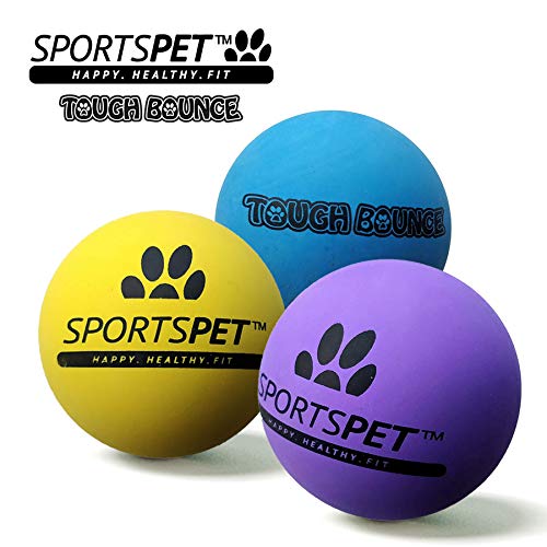 SPORTSPET Tough Bounce - Premium Non Toxic Rubber Dog Ball - 3pk