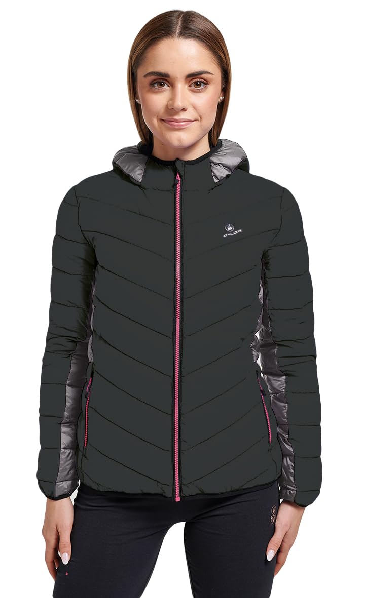 Giacca invernale foderata da donna, giacca sportiva/ibrida, design sportivo, con pratico cappuccio