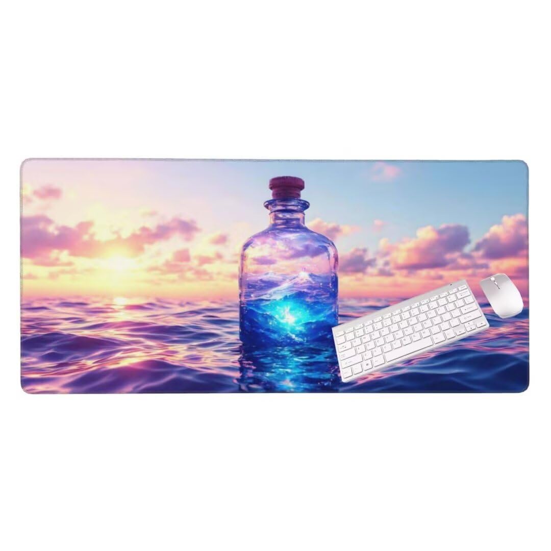 Alfombrilla de ratón 1400x600x3 MM, Alfombrilla Ratón XXL Extendida de Gran Tamaño con Bordes Cosidos, Base de Goma Antideslizante Almohadilla para Teclado, Botella de Deseo S-11999