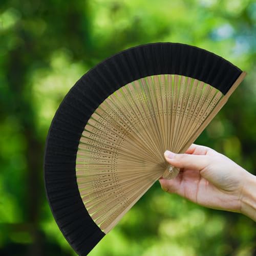 Dmjuncong 8.3"(21Cm) Hand Fans For Women Foldable,Chinese Japanese Vintage Bamboo Silk Fan,Small Folding Hand Fan,For Music Festival,Dancing Party,Performance,Wedding Church Decoration,Natural Bamboo Bones. thumb #6