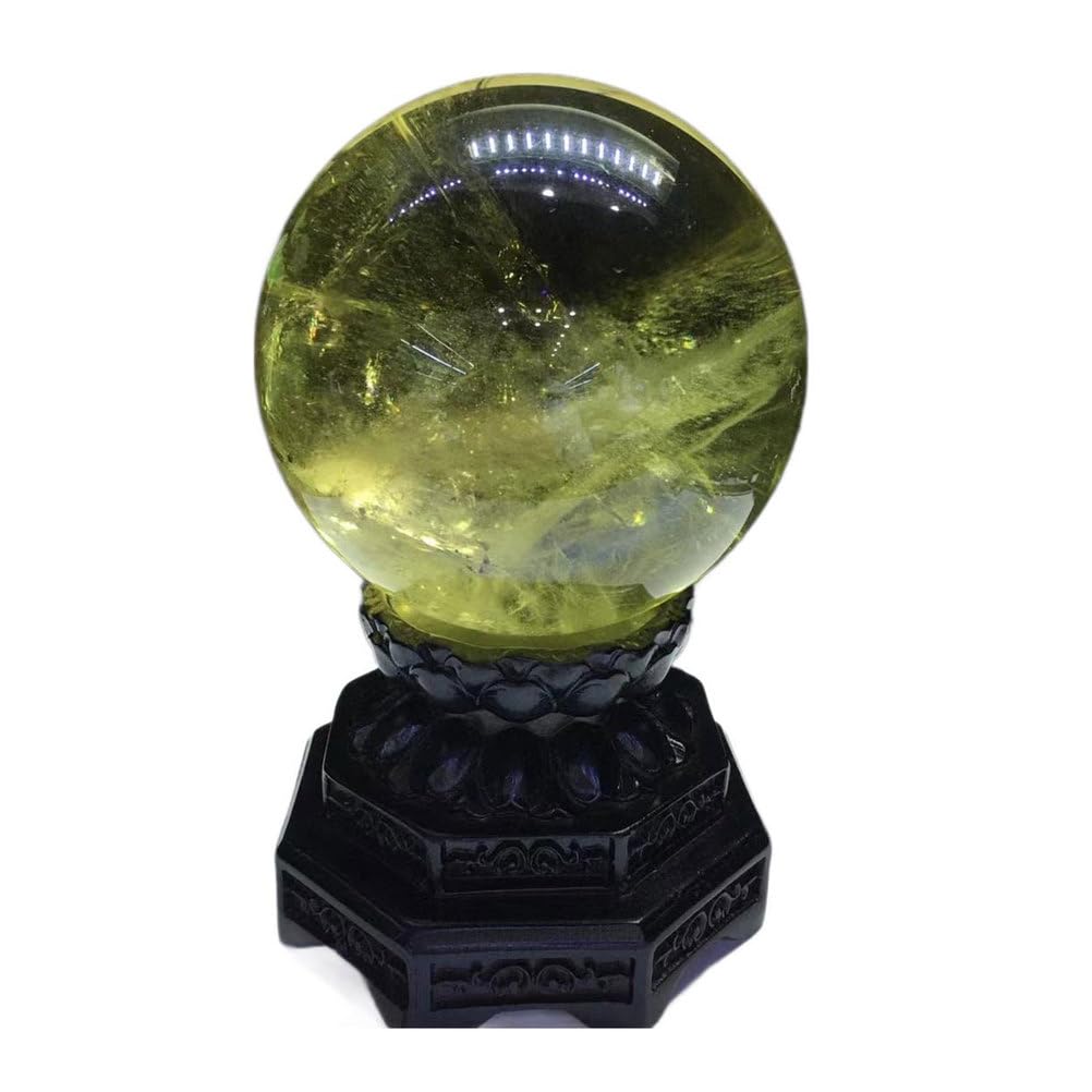 CNTUSRXT Citrine Crystal Ball Sphere FengShui Divination Spheres with Wooden Stand for Home Office Desk Decor, & Balance, Sculpture Figurine,8cm Gemstone Stone